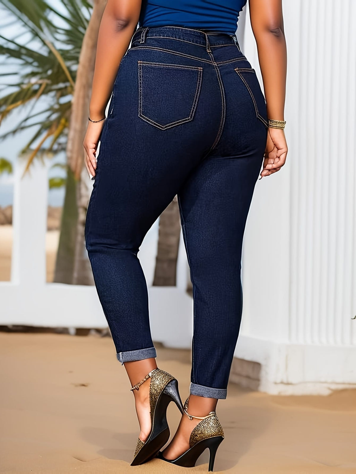 jkthpu-45 Women's Plus Size Skinny Jeans - Non-See-Through Stretchy