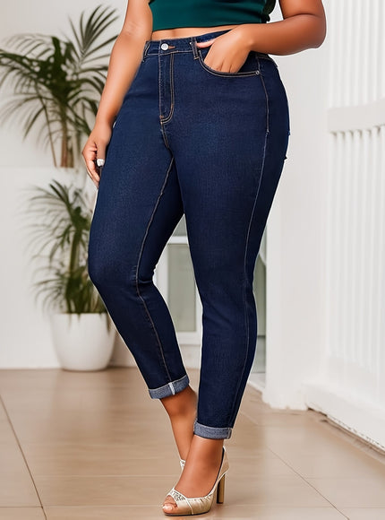 jkthpu-45 Women's Plus Size Skinny Jeans - Non-See-Through Stretchy