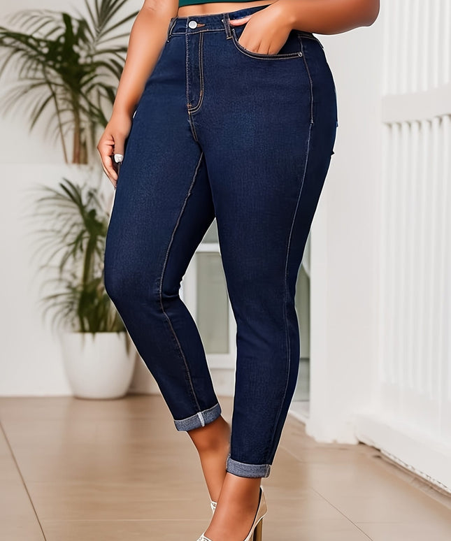 jkthpu-45 Women's Plus Size Skinny Jeans - Non-See-Through Stretchy