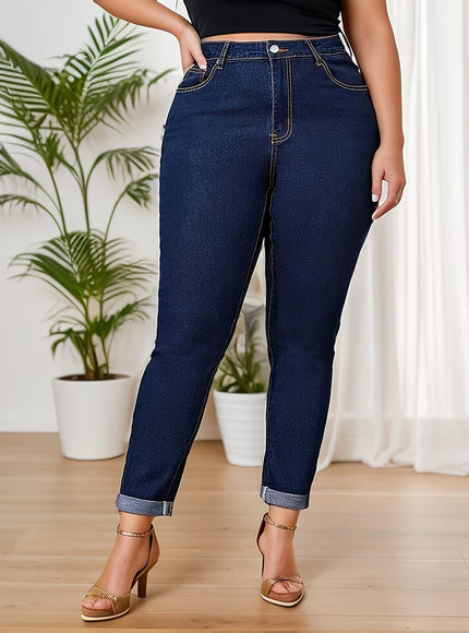 jkthpu-45 Women's Plus Size Skinny Jeans - Non-See-Through Stretchy