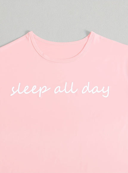 jkthpu-45 Women'S Plus Size "Sleep All Day" Print Pajama