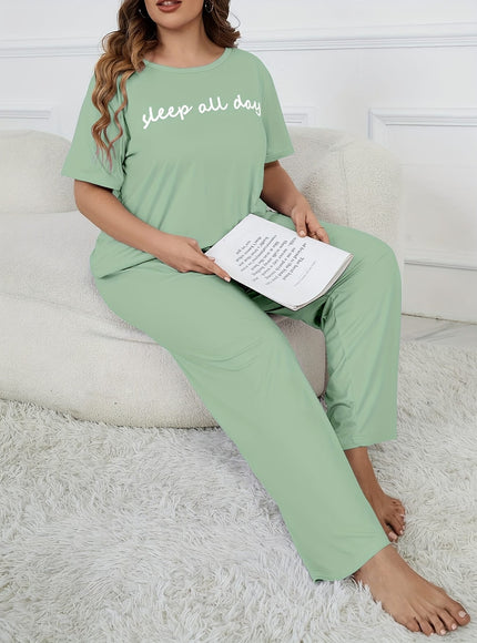 jkthpu-45 Women'S Plus Size "Sleep All Day" Print Pajama