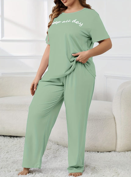 jkthpu-45 Women'S Plus Size "Sleep All Day" Print Pajama