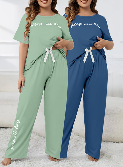jkthpu-45 Women'S Plus Size "Sleep All Day" Print Pajama