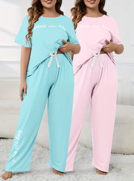 jkthpu-45 Women'S Plus Size "Sleep All Day" Print Pajama