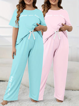 jkthpu-45 Women'S Plus Size "Sleep All Day" Print Pajama