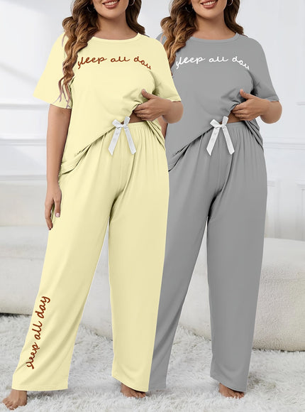 jkthpu-45 Women'S Plus Size "Sleep All Day" Print Pajama