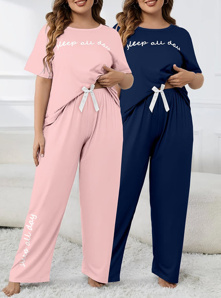 jkthpu-45 Women'S Plus Size "Sleep All Day" Print Pajama