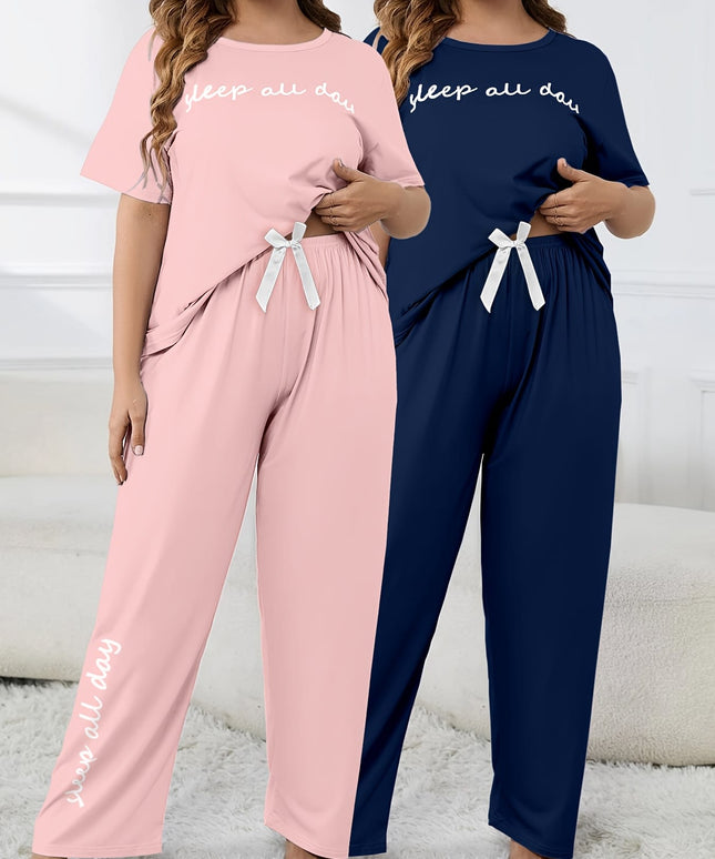 jkthpu-45 Women'S Plus Size "Sleep All Day" Print Pajama