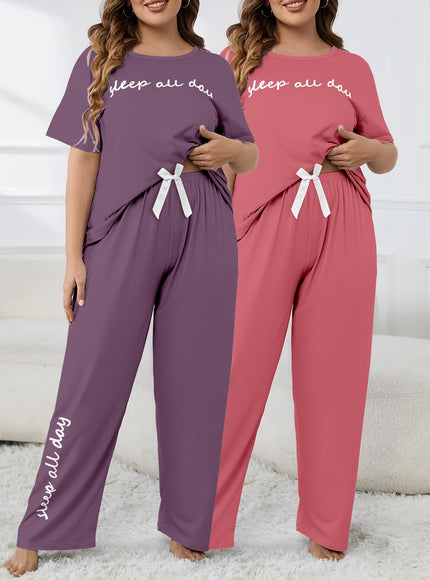 jkthpu-45 Women'S Plus Size "Sleep All Day" Print Pajama