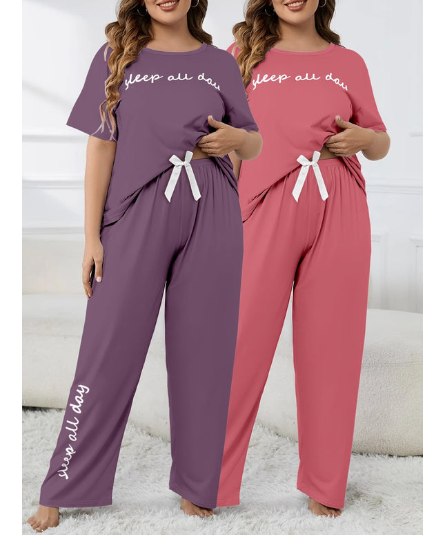jkthpu-45 Women'S Plus Size "Sleep All Day" Print Pajama