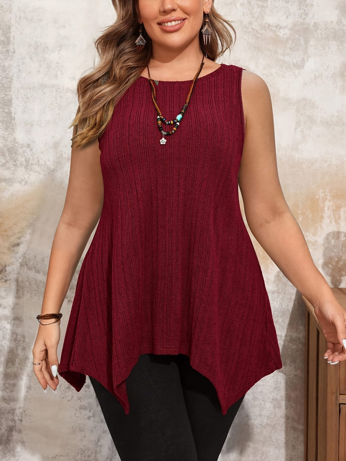 jkthpu-45 Women'S Plus Size Sleeveless T-Shirt - Casual Crew