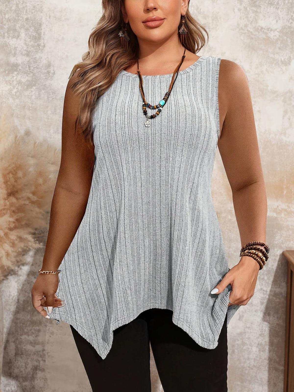 jkthpu-45 Women'S Plus Size Sleeveless T-Shirt - Casual Crew