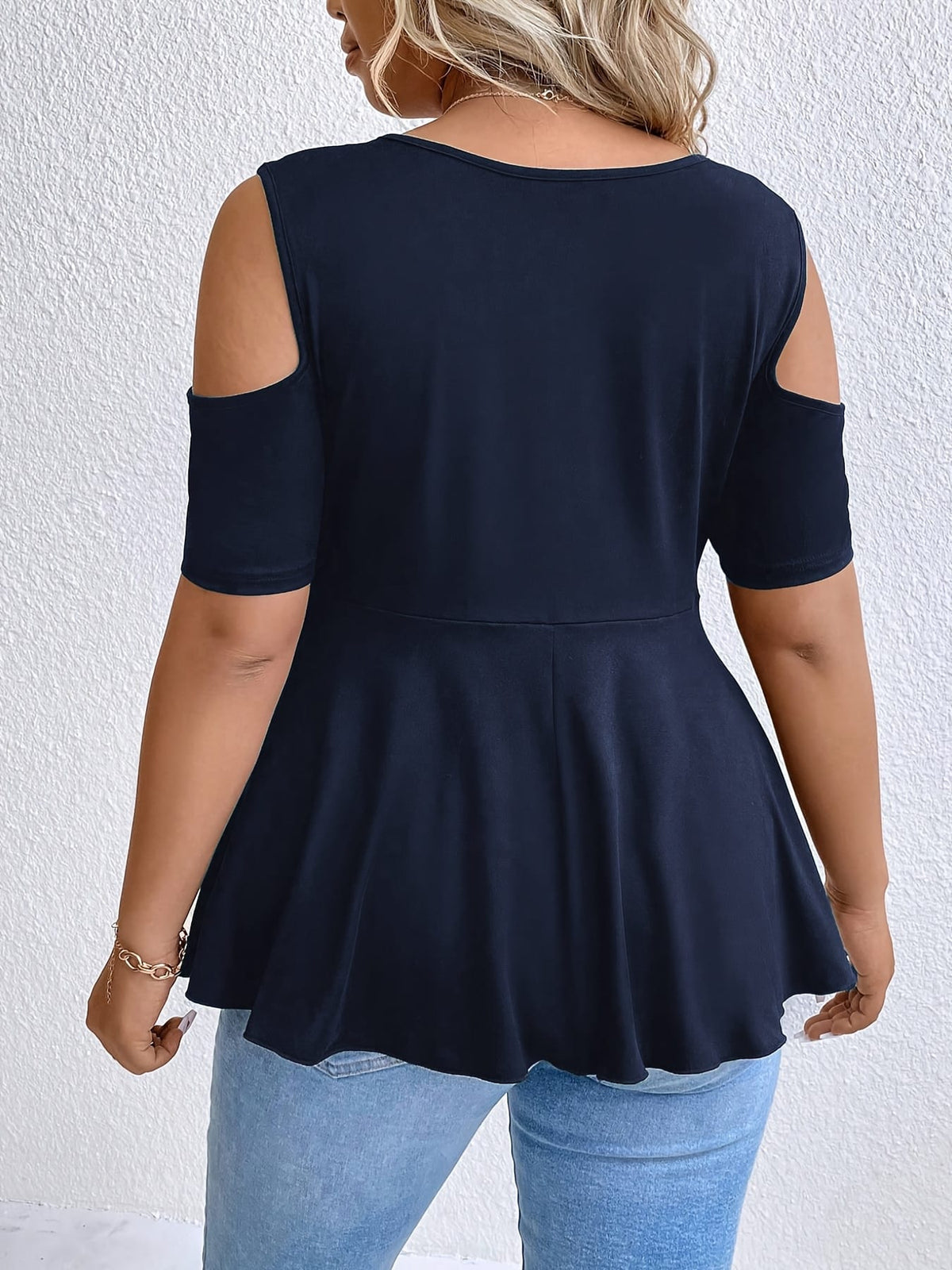 jkthpu-45 Women's Plus Size Square Neck Rhinestone-Embellished Off-Shoulder Top
