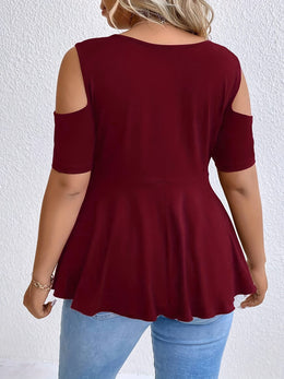 jkthpu-45 Women's Plus Size Square Neck Rhinestone-Embellished Off-Shoulder Top