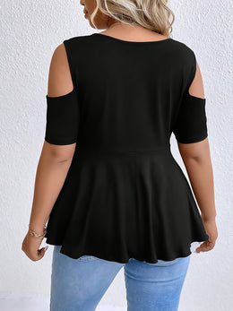 jkthpu-45 Women's Plus Size Square Neck Rhinestone-Embellished Off-Shoulder Top