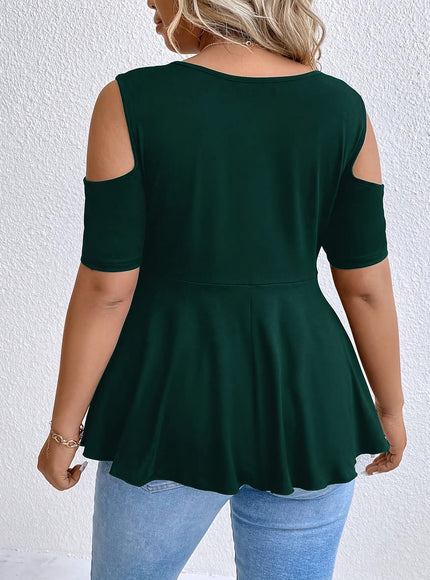 jkthpu-45 Women's Plus Size Square Neck Rhinestone-Embellished Off-Shoulder Top