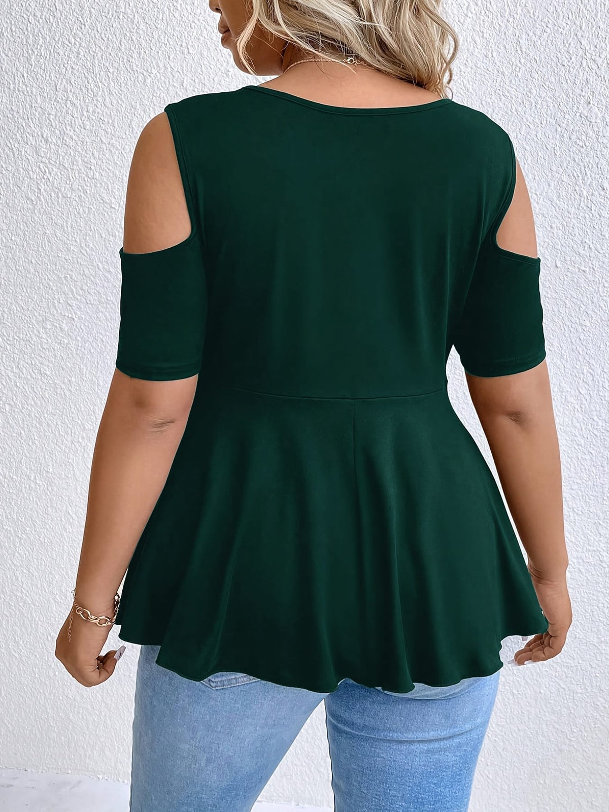 jkthpu-45 Women's Plus Size Square Neck Rhinestone-Embellished Off-Shoulder Top