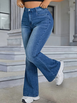 jkthpu-45 Women'S Plus Size Stretch Denim Flared Pants -