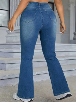 jkthpu-45 Women'S Plus Size Stretch Denim Flared Pants -