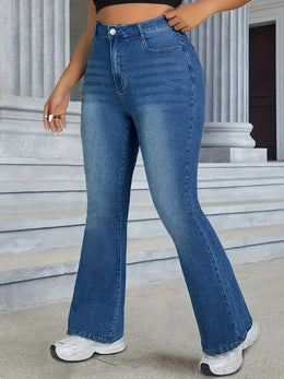 jkthpu-45 Women'S Plus Size Stretch Denim Flared Pants -