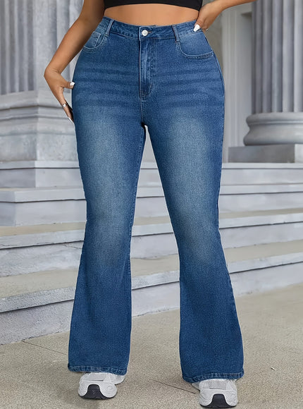 jkthpu-45 Women'S Plus Size Stretch Denim Flared Pants -