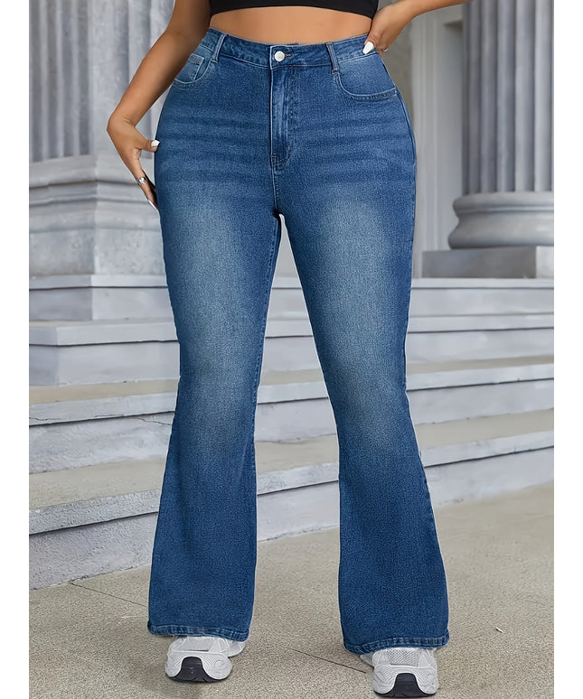 jkthpu-45 Women'S Plus Size Stretch Denim Flared Pants -