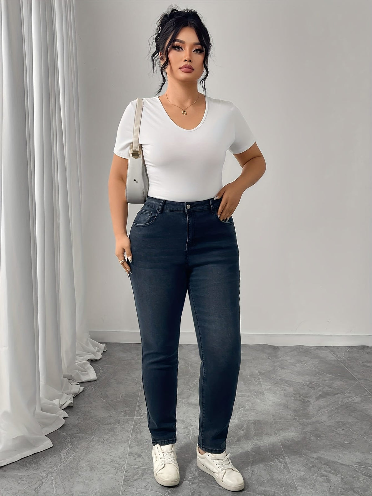 jkthpu-45 Women'S Plus Size Stretch Denim Jeans - High-Waisted,