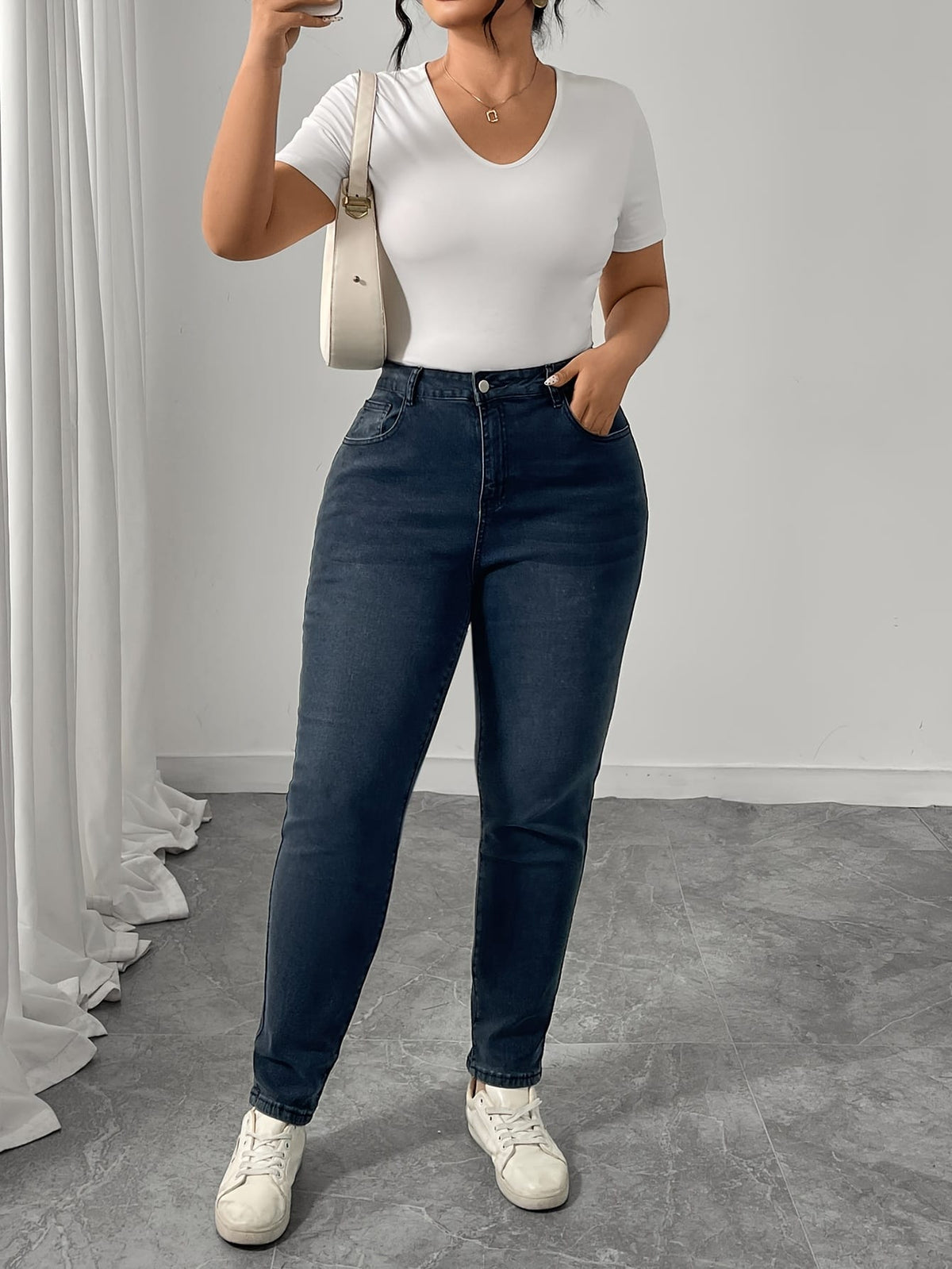 jkthpu-45 Women'S Plus Size Stretch Denim Jeans - High-Waisted,