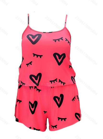 jkthpu-45 Women'S Plus-Size Stylish Pajama Set Featuring a Heart