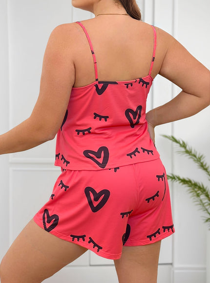 jkthpu-45 Women'S Plus-Size Stylish Pajama Set Featuring a Heart