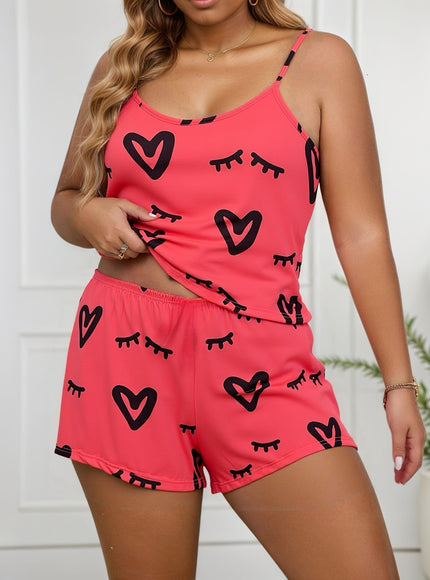 jkthpu-45 Women'S Plus-Size Stylish Pajama Set Featuring a Heart