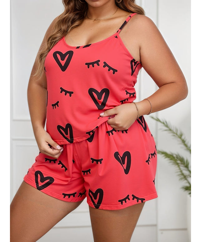 jkthpu-45 Women'S Plus-Size Stylish Pajama Set Featuring a Heart