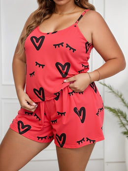 jkthpu-45 Women'S Plus-Size Stylish Pajama Set Featuring a Heart
