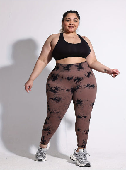 jkthpu-45 Women'S Plus-Size Tie-Dye Yoga Pants, High-Waist Fitted Sports