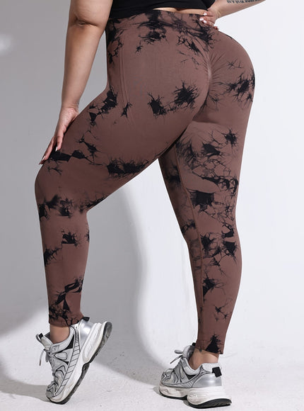 jkthpu-45 Women'S Plus-Size Tie-Dye Yoga Pants, High-Waist Fitted Sports