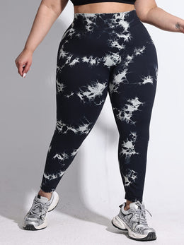 jkthpu-45 Women'S Plus-Size Tie-Dye Yoga Pants, High-Waist Fitted Sports