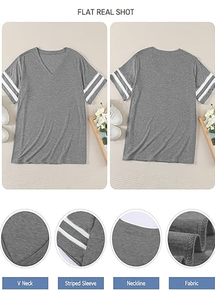 jkthpu-45 Women's Plus Size V-Neck Short Sleeve T-Shirt -
