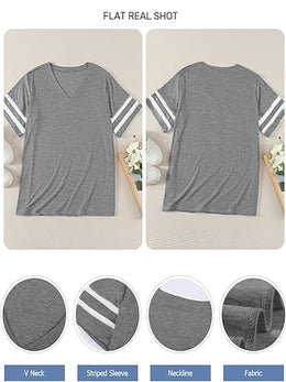 jkthpu-45 Women's Plus Size V-Neck Short Sleeve T-Shirt -