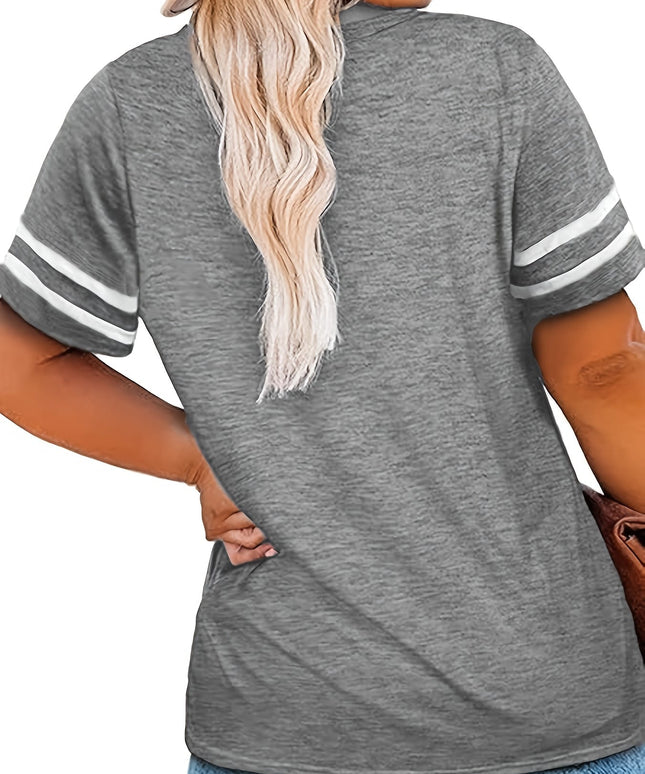 jkthpu-45 Women's Plus Size V-Neck Short Sleeve T-Shirt -