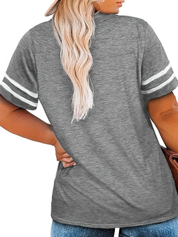 jkthpu-45 Women's Plus Size V-Neck Short Sleeve T-Shirt -