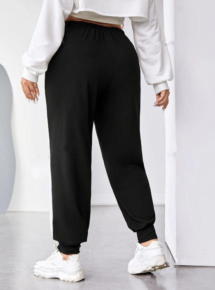 jkthpu-45 Women's Plus Size Wide-Leg Casual Pants - Black