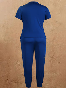 jkthpu-45 Women's Plus Size Zip-Up Collared Short Sleeve with