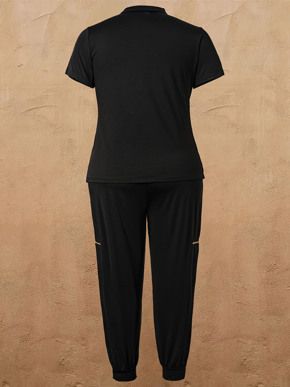 jkthpu-45 Women's Plus Size Zip-Up Collared Short Sleeve with