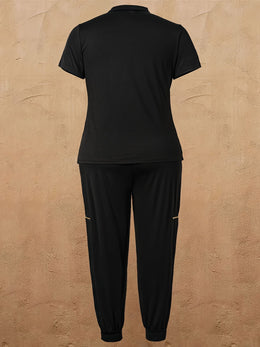 jkthpu-45 Women's Plus Size Zip-Up Collared Short Sleeve with