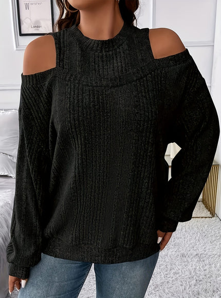 jkthpu-45 Women's Ribbed Top - Elegant Asymmetrical Long Sleeve