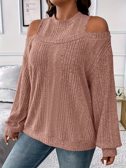 jkthpu-45 Women's Ribbed Top - Elegant Asymmetrical Long Sleeve