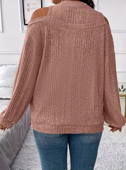 jkthpu-45 Women's Ribbed Top - Elegant Asymmetrical Long Sleeve