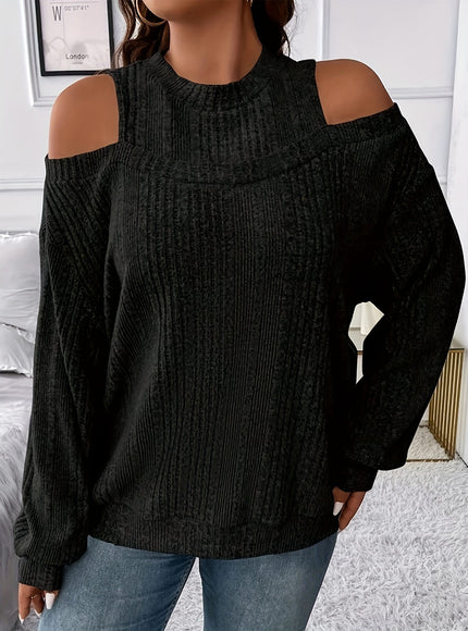 jkthpu-45 Women's Ribbed Top - Elegant Asymmetrical Long Sleeve