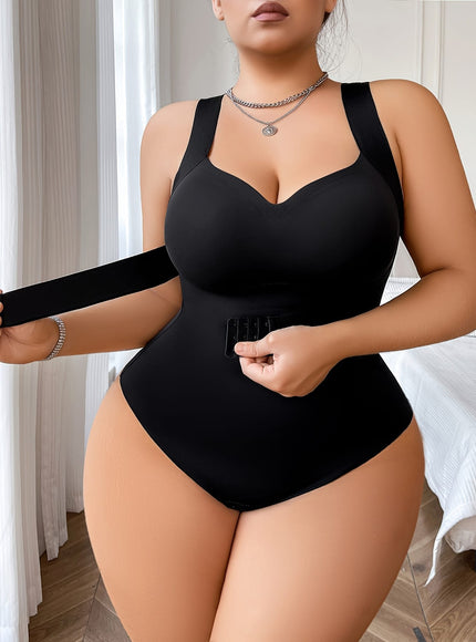 jkthpu-45 Women's Seamless Plus Size Bodysuit - Front Zipper